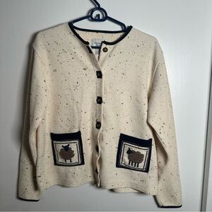 Christopher & Banks Sheep Cardigan Sweater Cream Button Front Pockets
